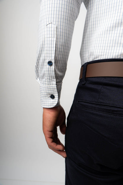 Preventa - Camisa Blanca Cuadros Dobby 100% Pima Slim Fit - BARBADENS