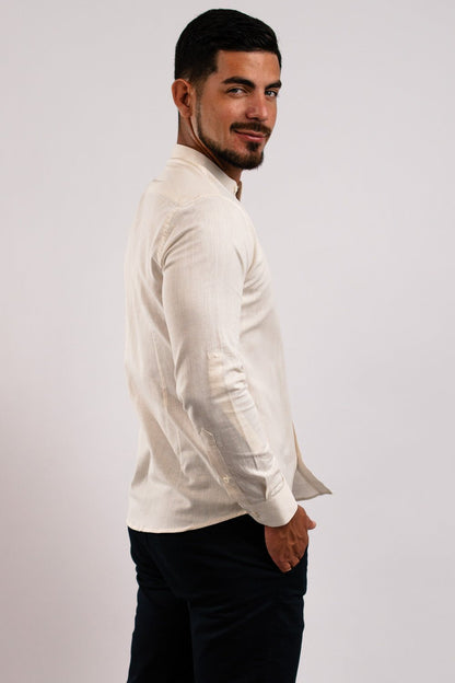 Camisa Lino Algodón Natural Cuello Nerú Slim Fit - BARBADENS