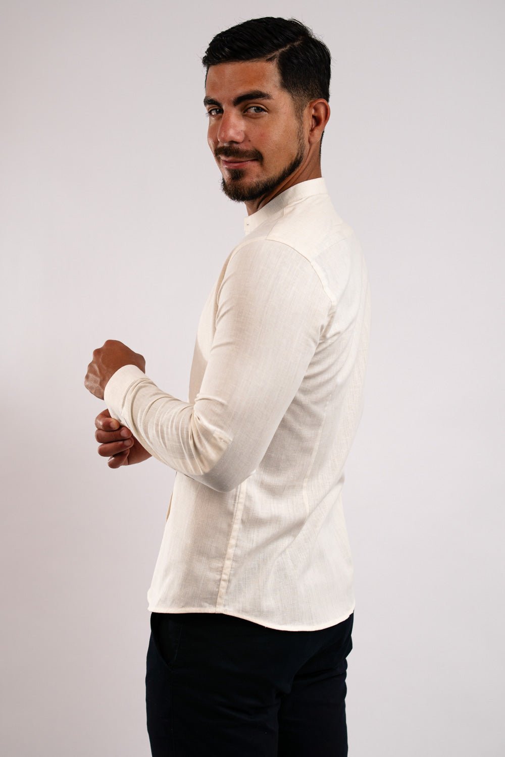 Camisa Lino Algodón Natural Cuello Nerú Slim Fit - BARBADENS