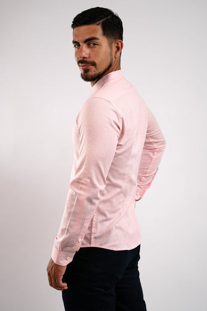 Camisa Lino Algodón Rosada Cuello Nerú Slim Fit - BARBADENS