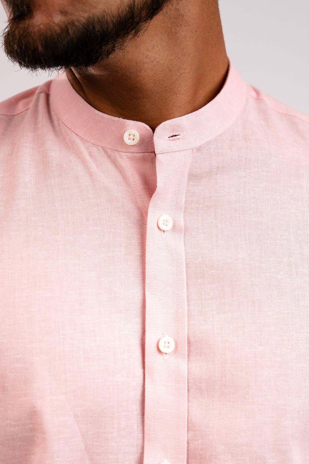 Camisa Lino Algodón Rosada Cuello Nerú Slim Fit - BARBADENS