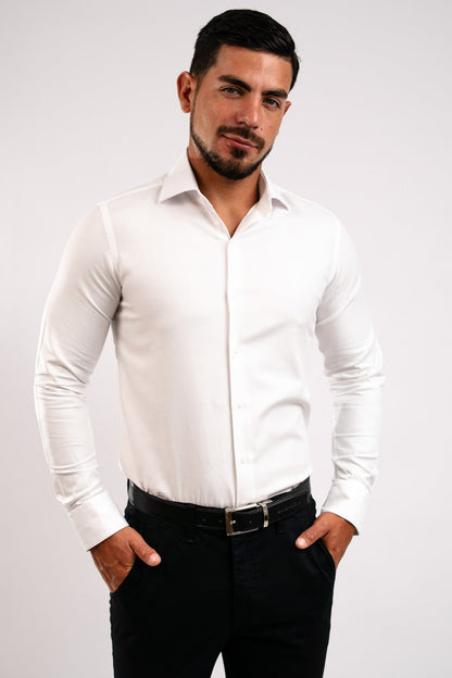 Camisa Blanca Pima Labrada Slim Fit - BARBADENS