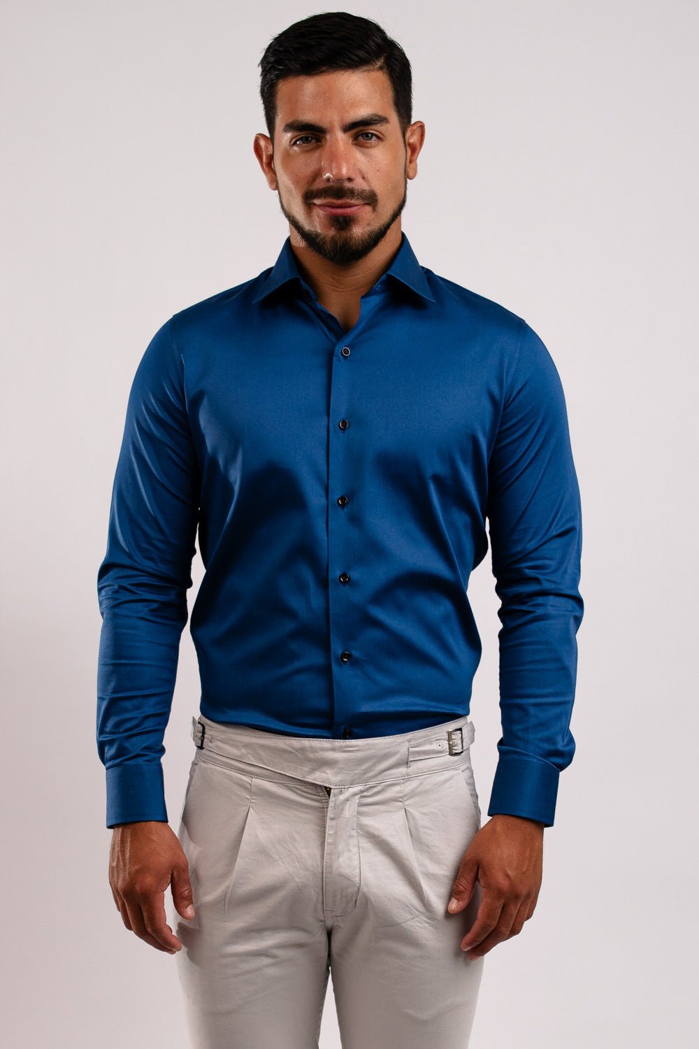 Preventa - Camisa Azurro Algodón Stretch Slim Fit - BARBADENS