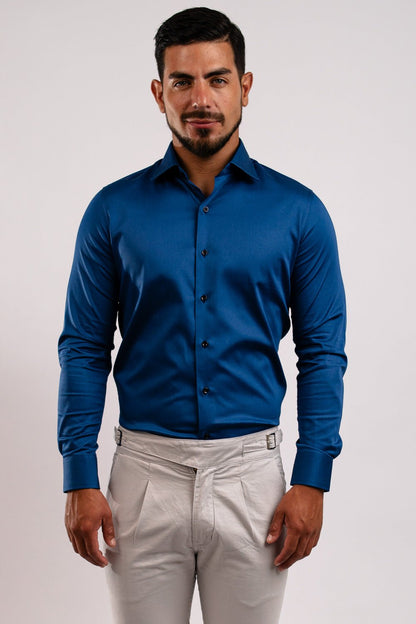 Preventa - Camisa Azurro Algodón Stretch Slim Fit - BARBADENS