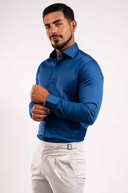 Preventa - Camisa Azurro Algodón Stretch Slim Fit - BARBADENS