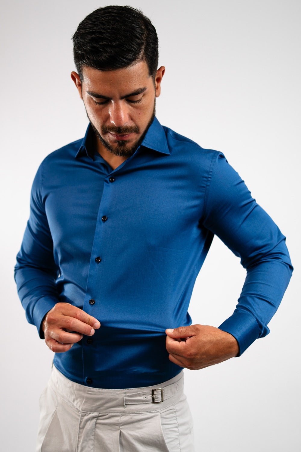 Preventa - Camisa Azurro Algodón Stretch Slim Fit - BARBADENS
