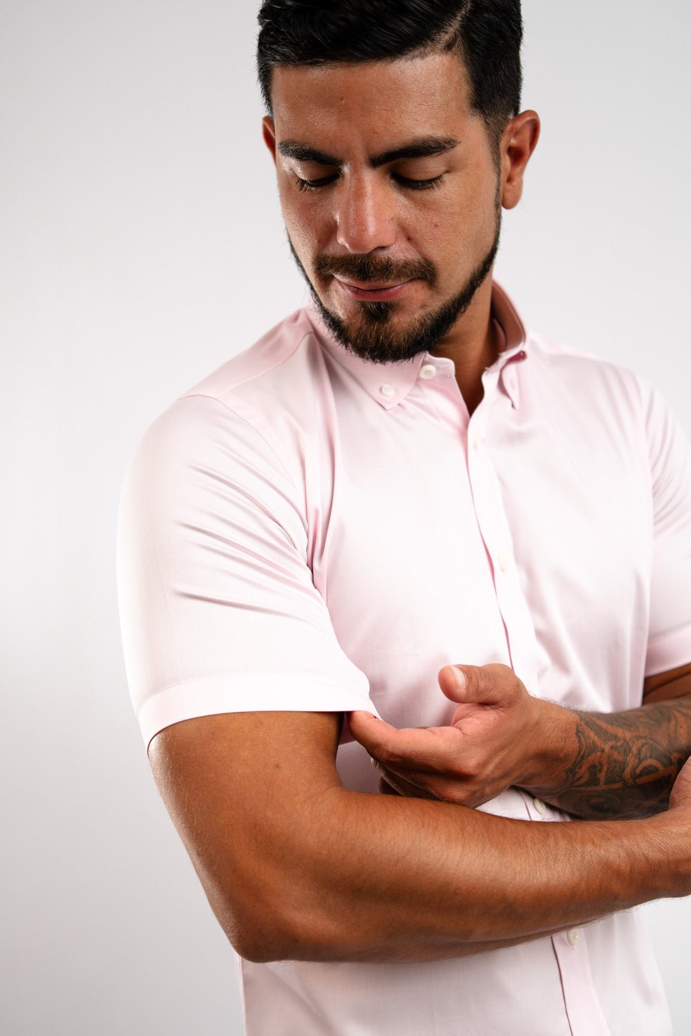 Camisa Algodón Stretch Rosada Manga Corta Slim Fit - BARBADENS