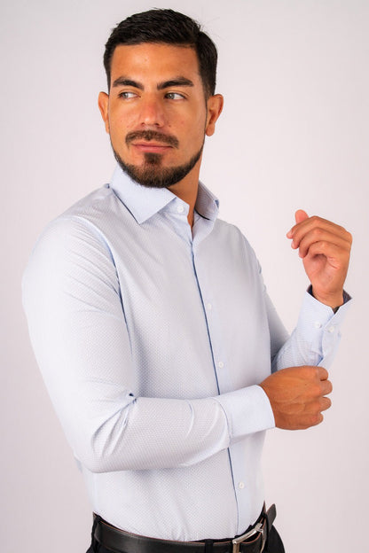 Camisa Slim Fit Algodón Pima Celeste Est. - BARBADENS