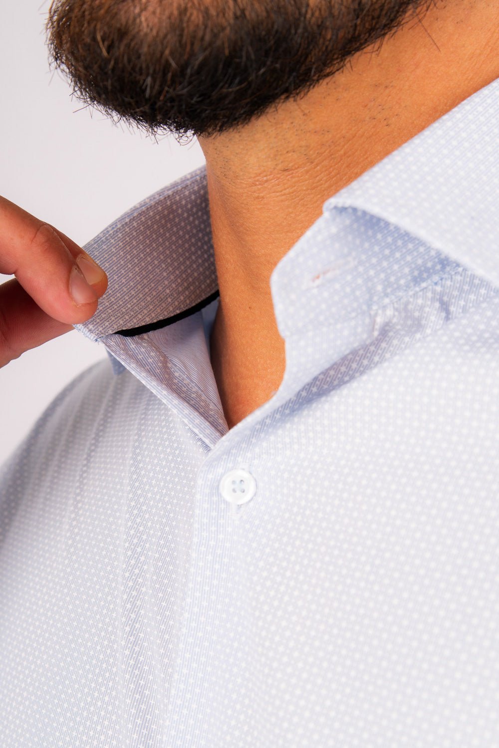 Camisa Slim Fit Algodón Pima Celeste Est. - BARBADENS