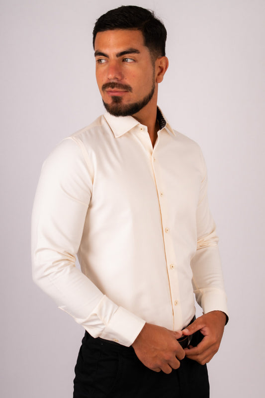 Camisa Slim Fit Algodón Pima Crema
