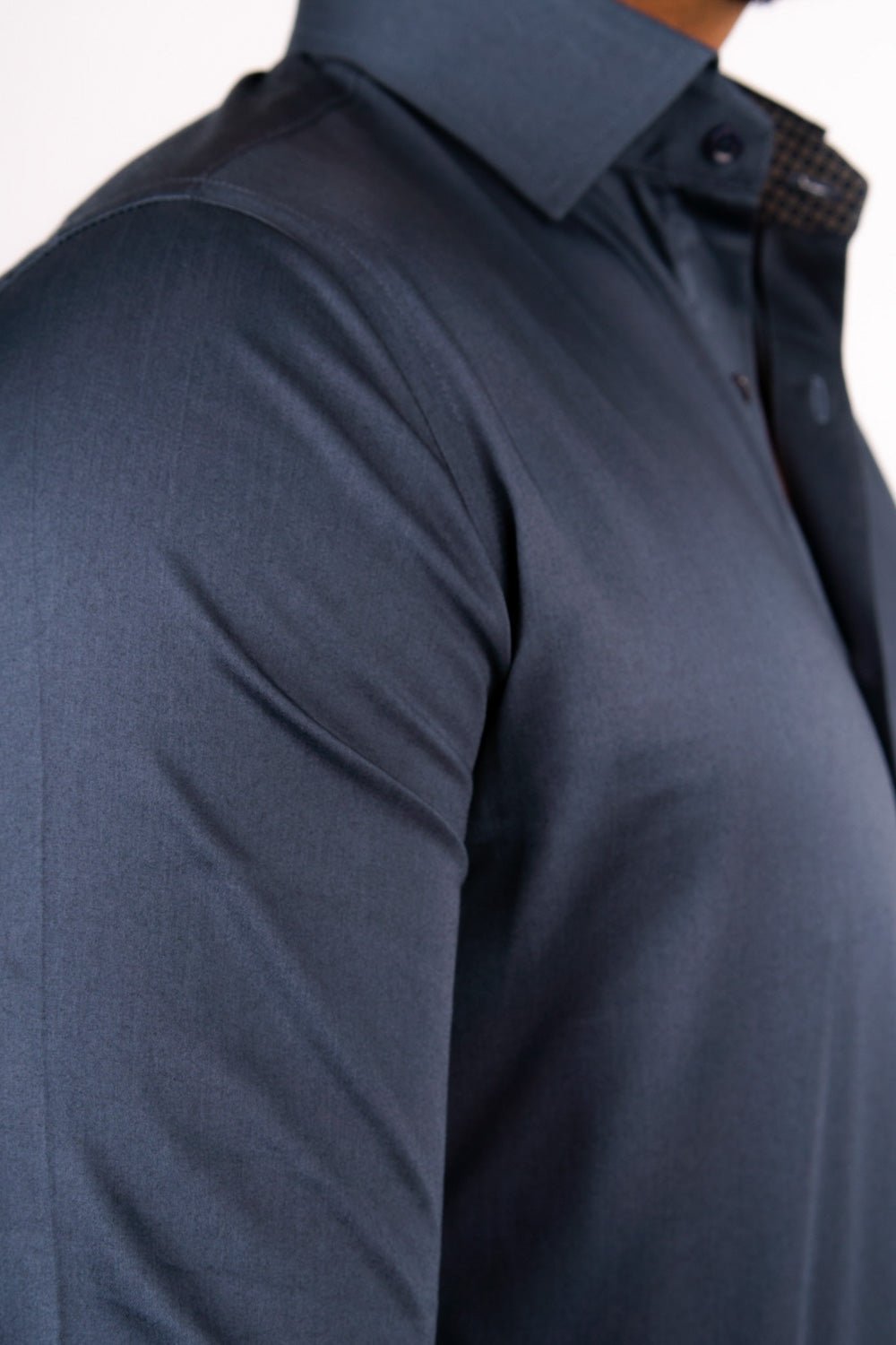 Camisa Azul Acero Algodón Stretch Slim Fit - BARBADENS