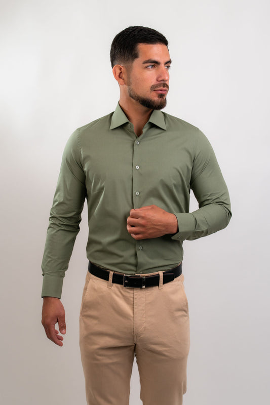 Camisa Verde Olivo Algodón Strecth Slim Fit