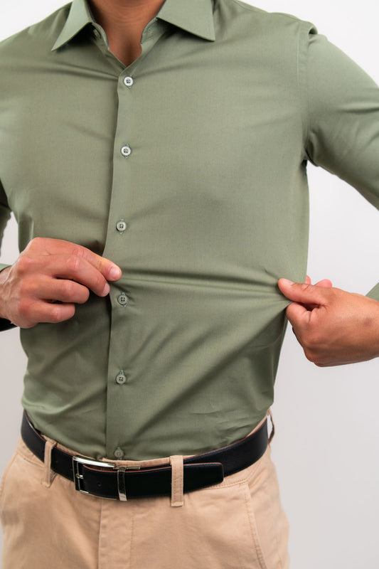 Camisa Verde Olivo Algodón Strecth Slim Fit - BARBADENS