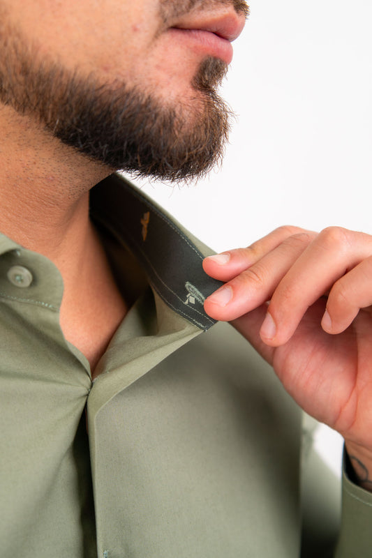 Camisa Verde Olivo Algodón Strecth Slim Fit - BARBADENS