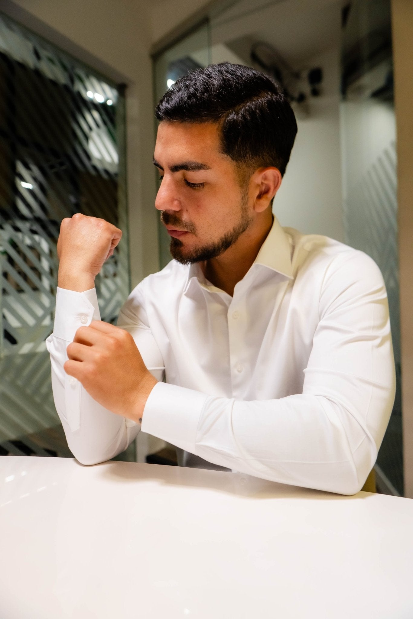Preventa - Camisa Blanca Algodón Stretch Slim Fit - BARBADENS