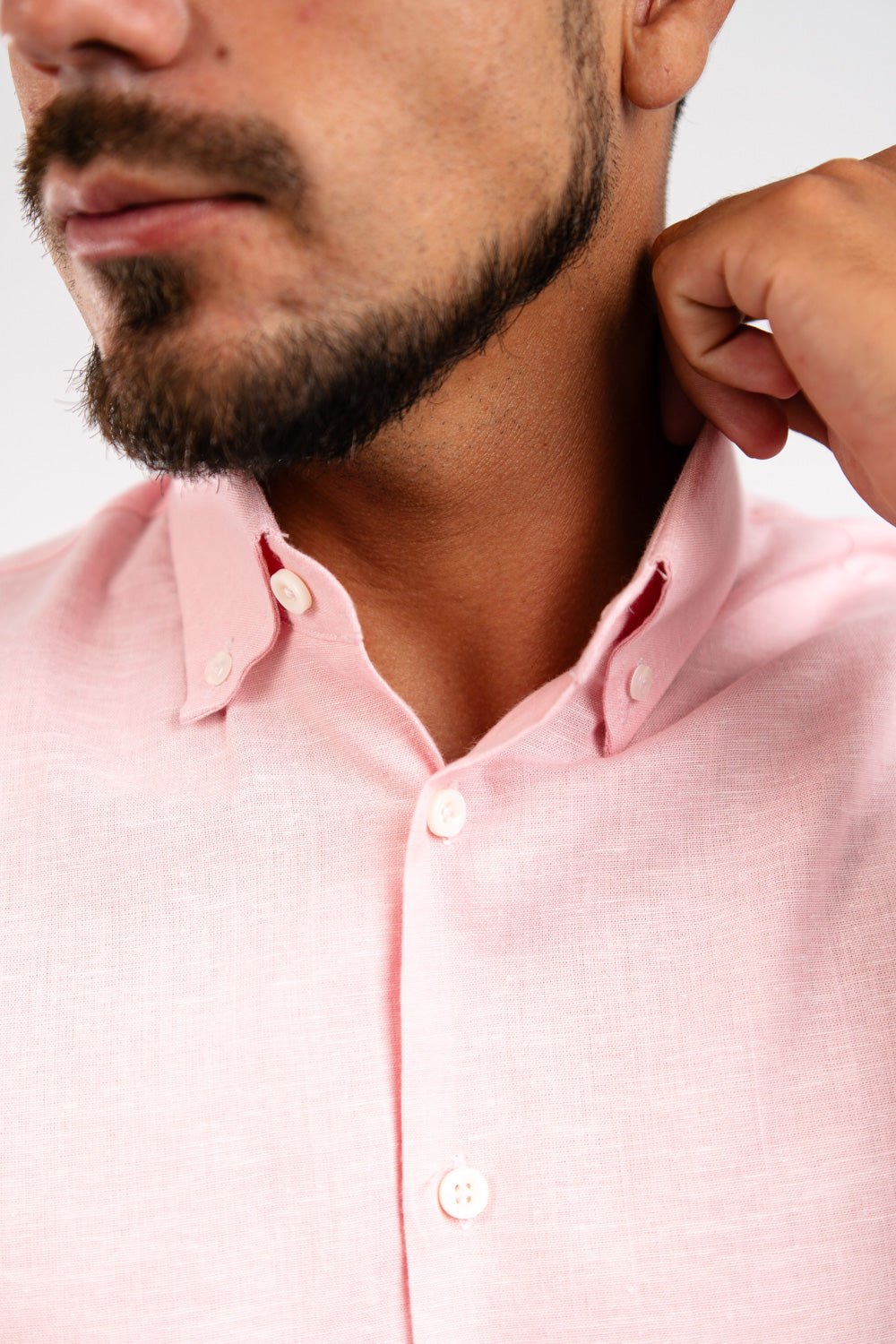 Camisa Lino Algodón Rosada Manga Corta Slim Fit - BARBADENS
