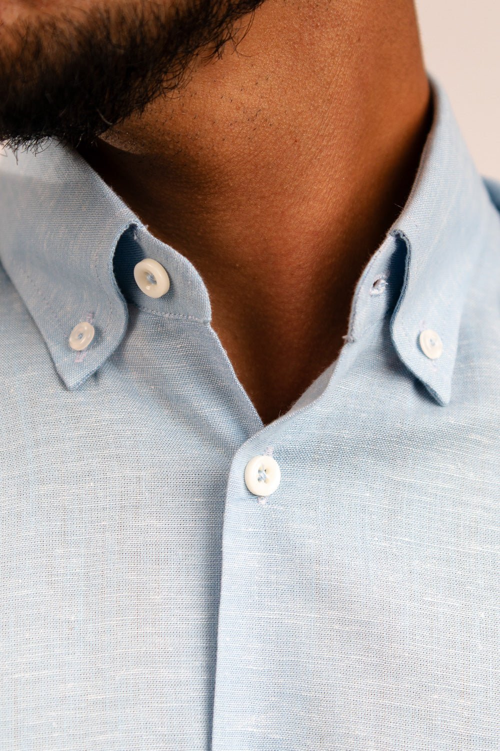 Camisa Lino Algodón Celeste Manga Corta Slim Fit - BARBADENS