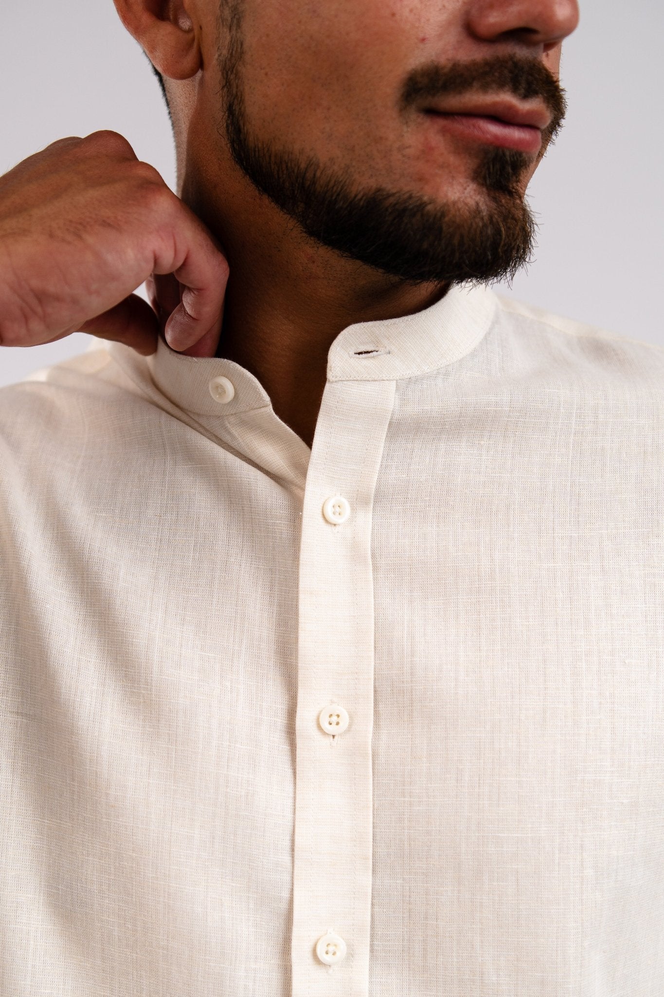 Camisa Lino Algodón Natural Cuello Nerú Slim Fit - BARBADENS