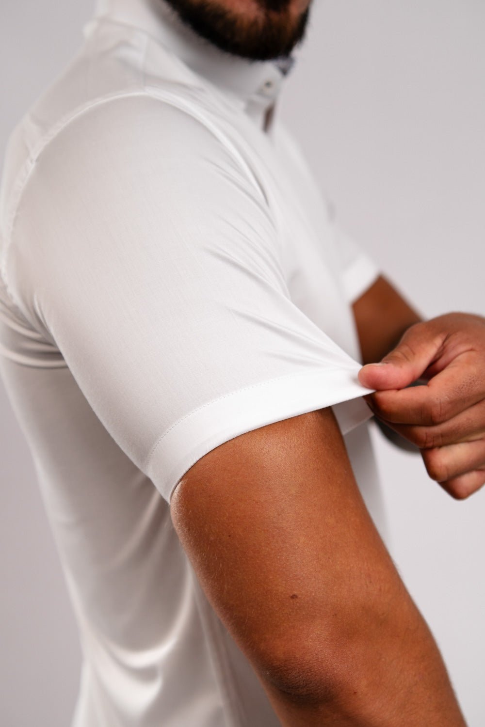 Camisa Algodón Stretch Blanca Manga Corta Slim Fit - BARBADENS