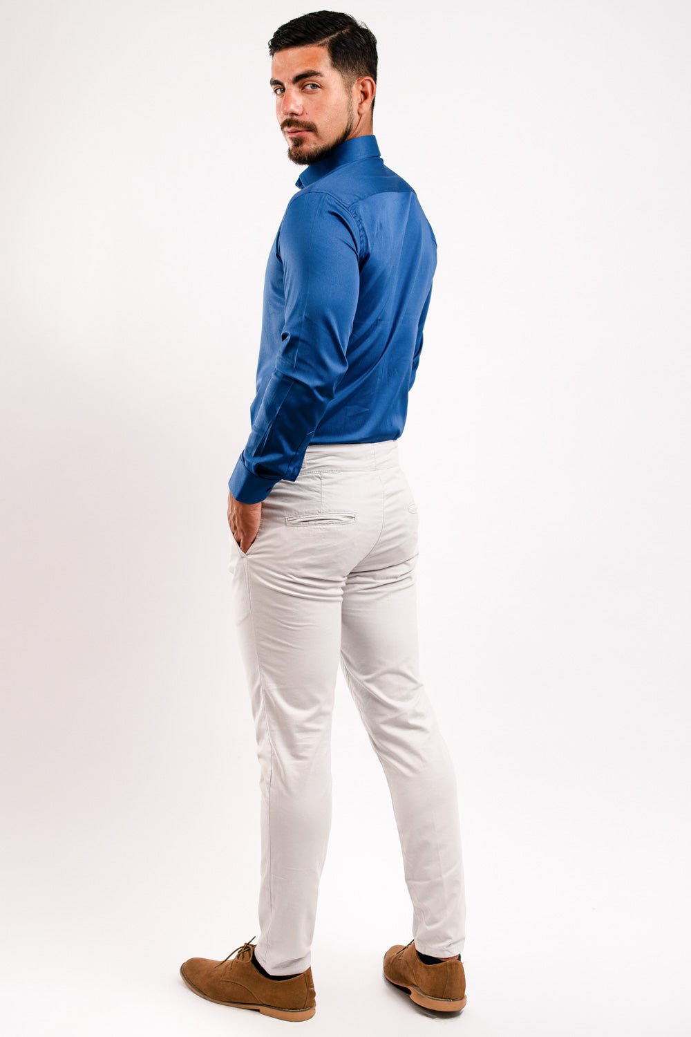 Pantalón Gurkha Gris Algodón Stretch Slim Fit - BARBADENS