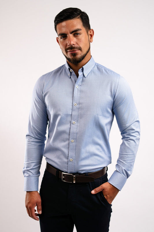 Preventa - Camisa Azurro Royal Oxford 100% Algodón Pima - BARBADENS