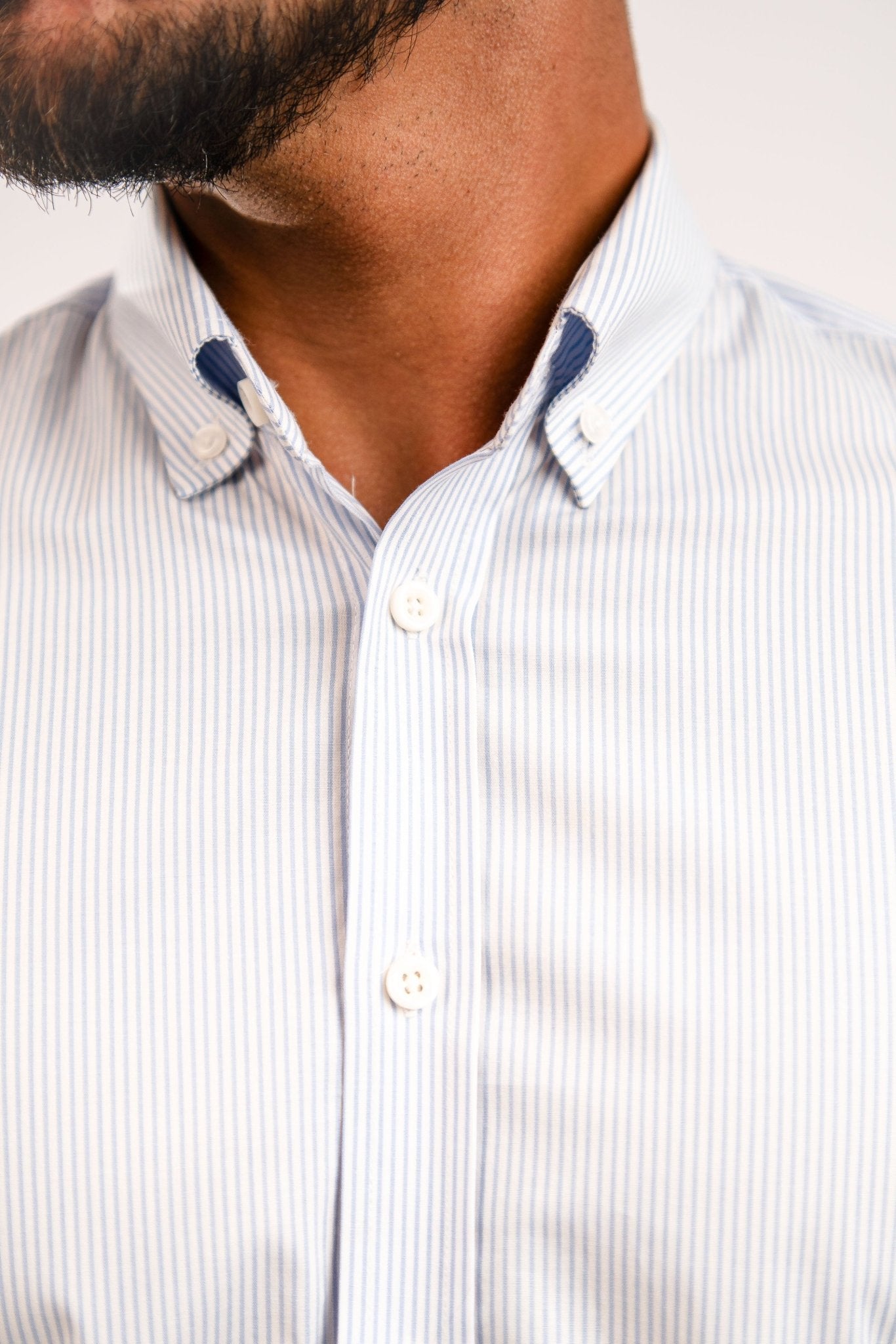Preventa - Camisa Rayas Celeste Algodón Stretch Slim Fit - BARBADENS