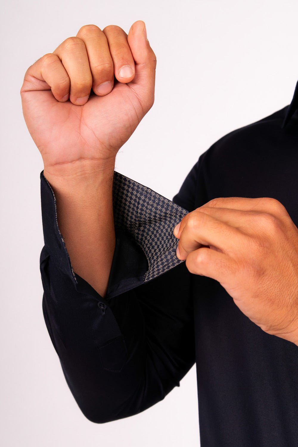 Preventa - Camisa Azul Noche Contraste Algodón Stretch Slim Fit - BARBADENS