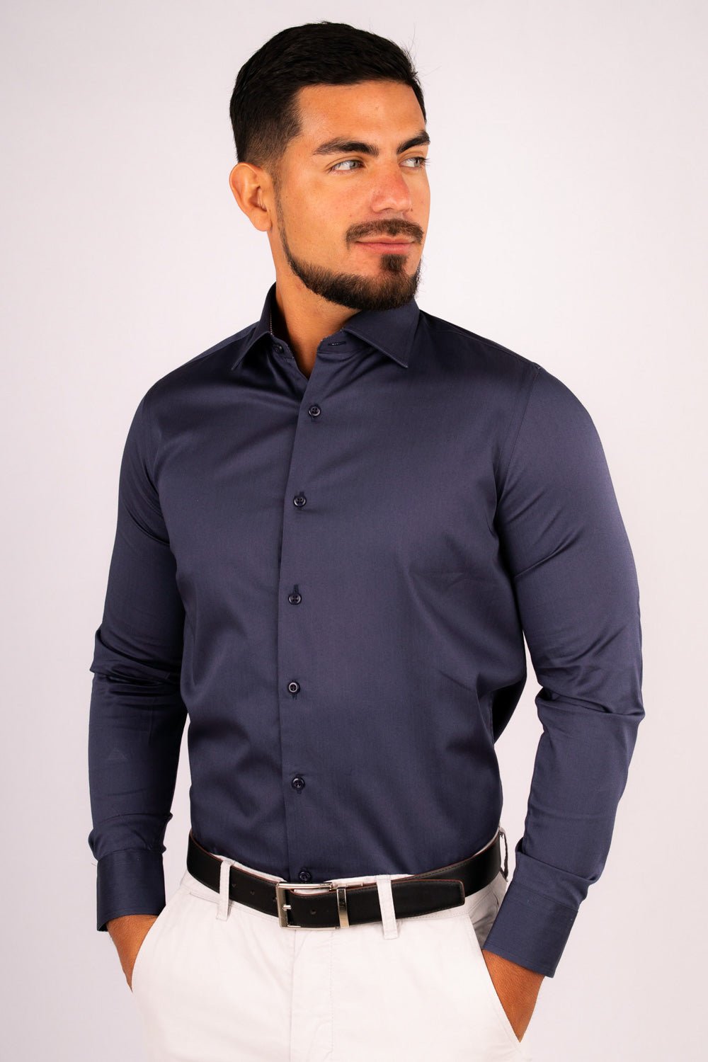 Camisa Azul Mora Algodón Stretch Slim Fit - BARBADENS