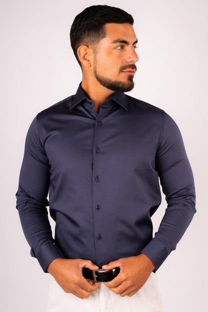 Camisa Azul Mora Algodón Stretch Slim Fit - BARBADENS