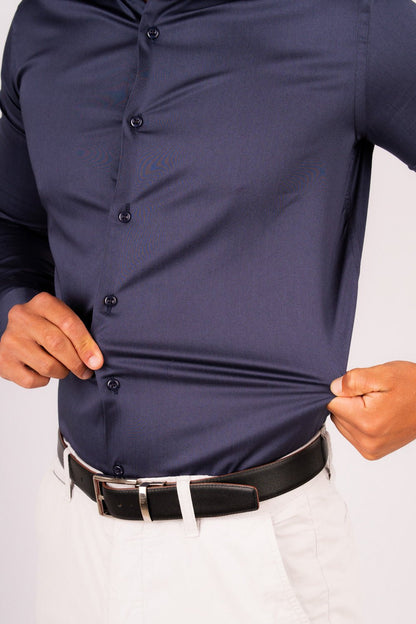 Camisa Azul Mora Algodón Stretch Slim Fit - BARBADENS