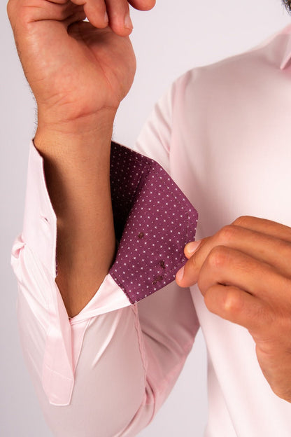 Camisa Rosada c/Guinda Algodón Stretch Slim Fit - BARBADENS