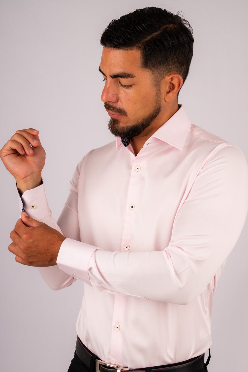 Camisa Rosada c/Azul Algodón Stretch Slim Fit - BARBADENS