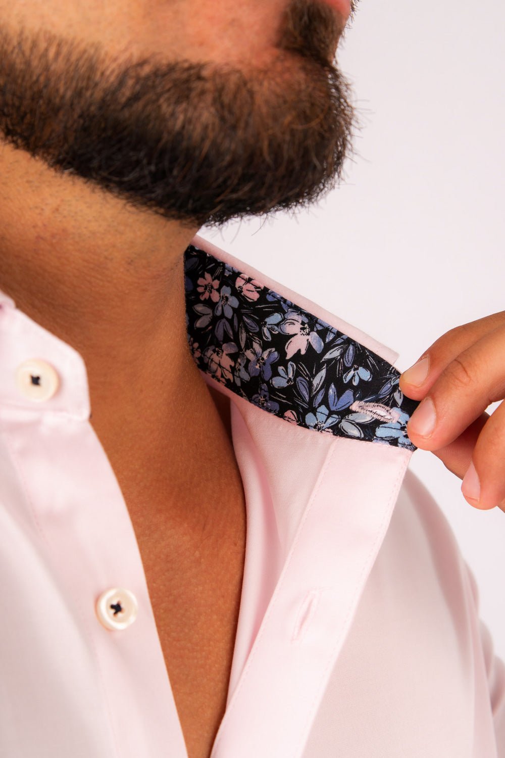 Camisa Rosada c/Azul Algodón Stretch Slim Fit - BARBADENS