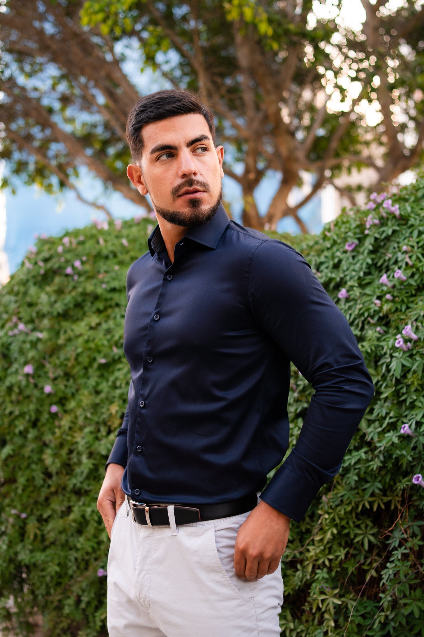 Preventa - Camisa Azul Noche Algodón Stretch Slim Fit - BARBADENS