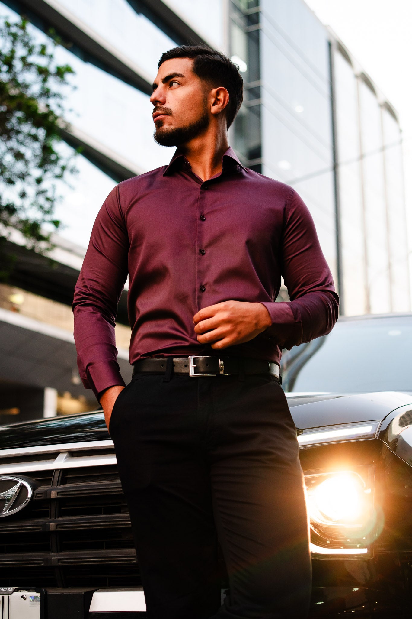 Preventa - Camisa Vino Algodón Stretch Slim Fit - BARBADENS