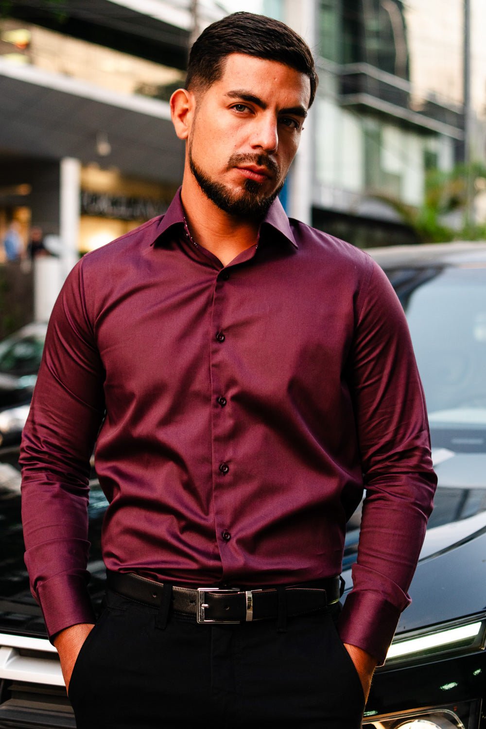 Preventa - Camisa Vino Algodón Stretch Slim Fit - BARBADENS