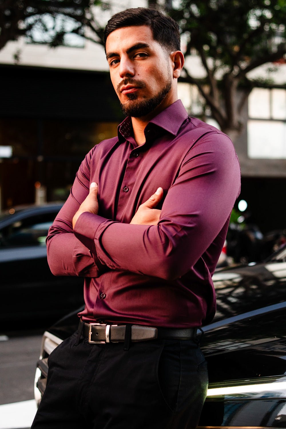 Preventa - Camisa Vino Algodón Stretch Slim Fit - BARBADENS