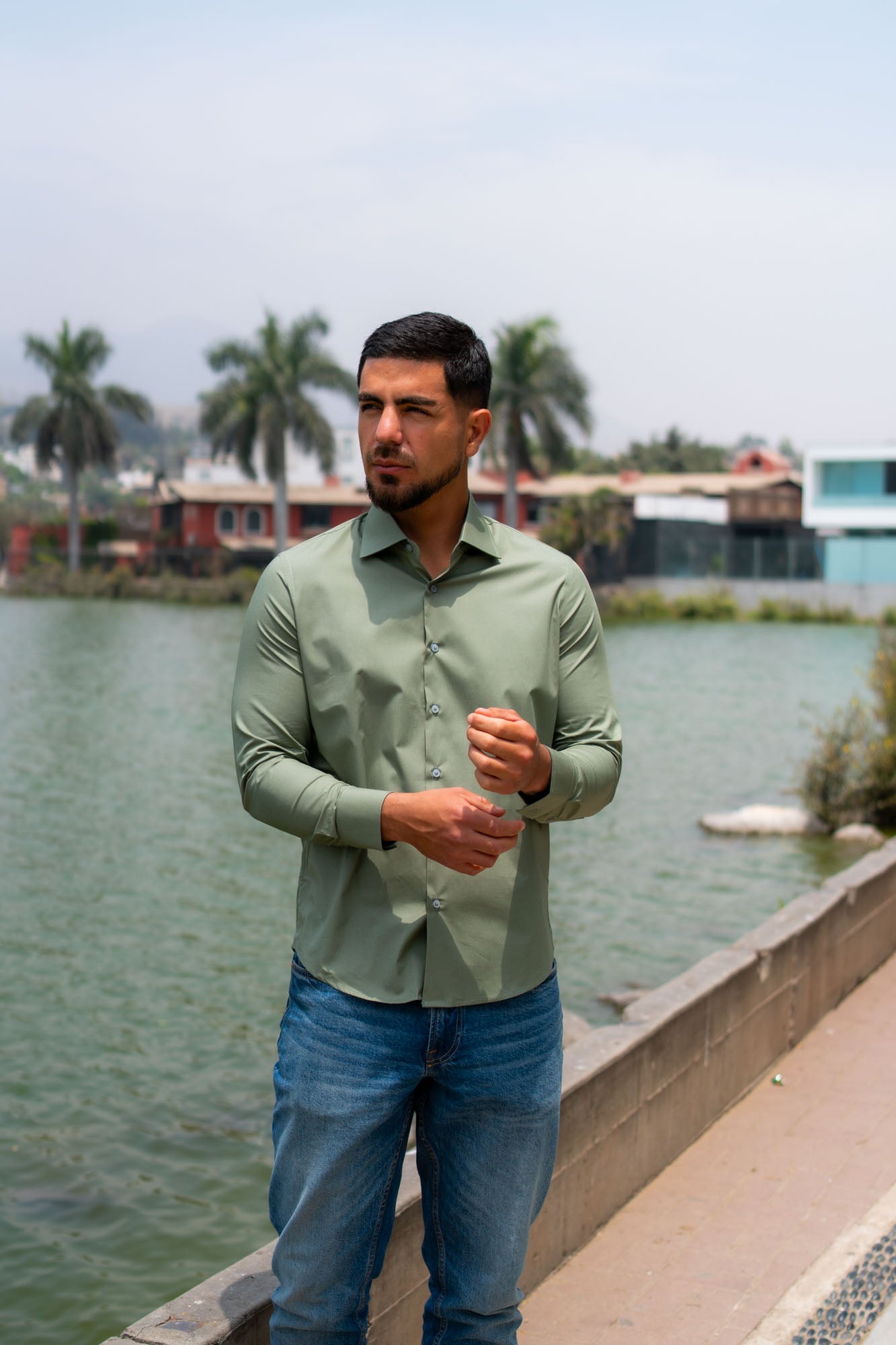 Camisa Verde Olivo Algodón Strecth Slim Fit - BARBADENS