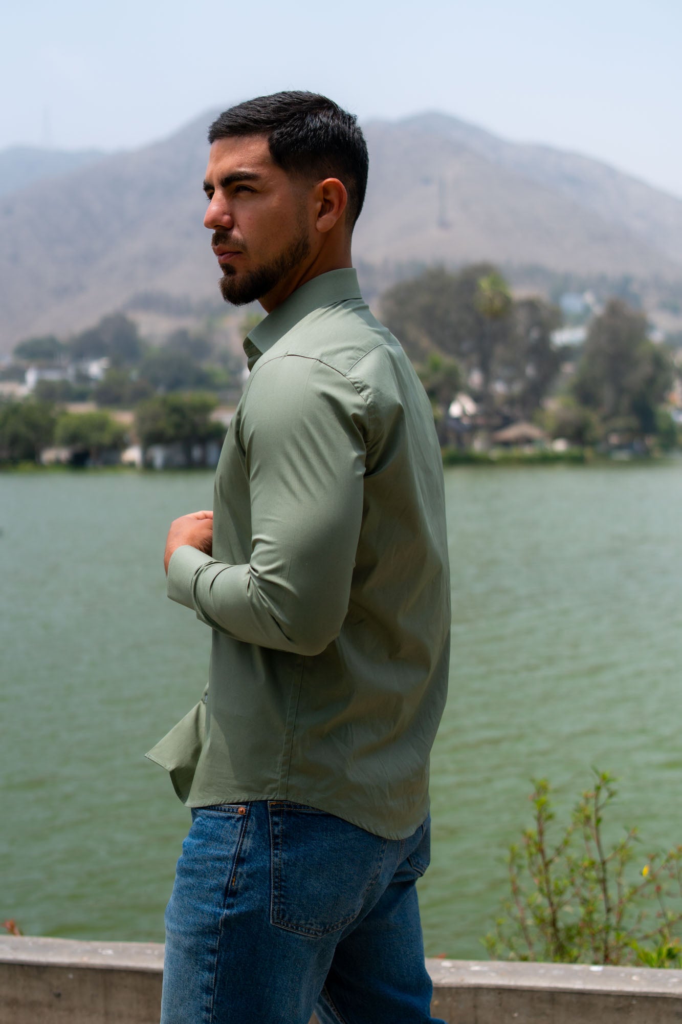 Camisa Verde Olivo Algodón Strecth Slim Fit - BARBADENS