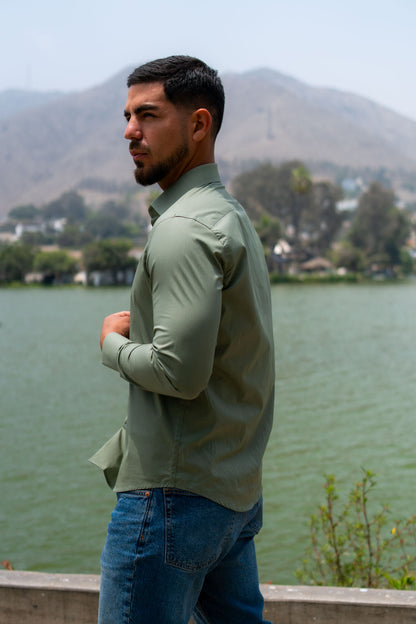 Camisa Verde Olivo Algodón Strecth Slim Fit - BARBADENS