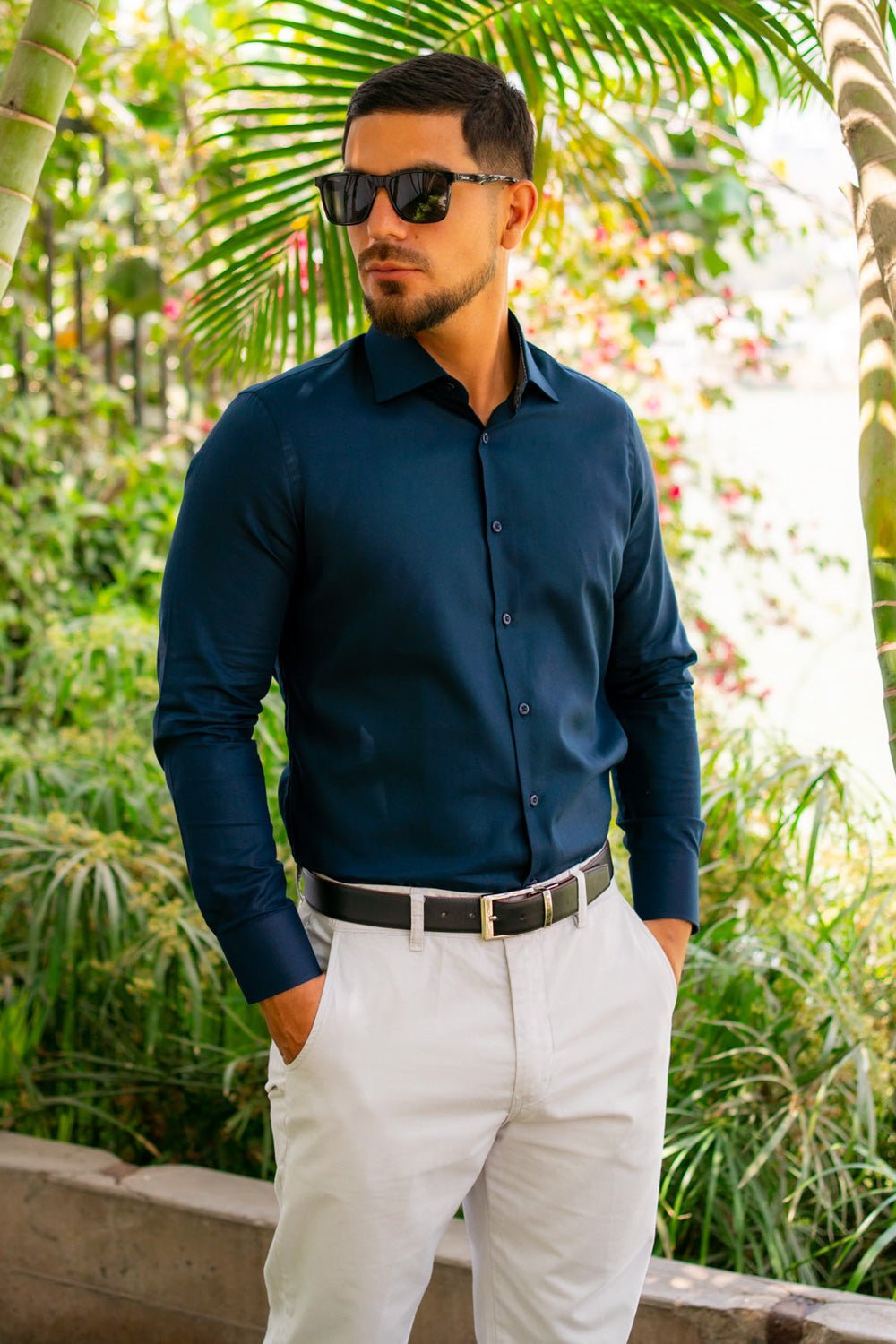 Camisa Azul Marino Dobby 100% Pima - BARBADENS