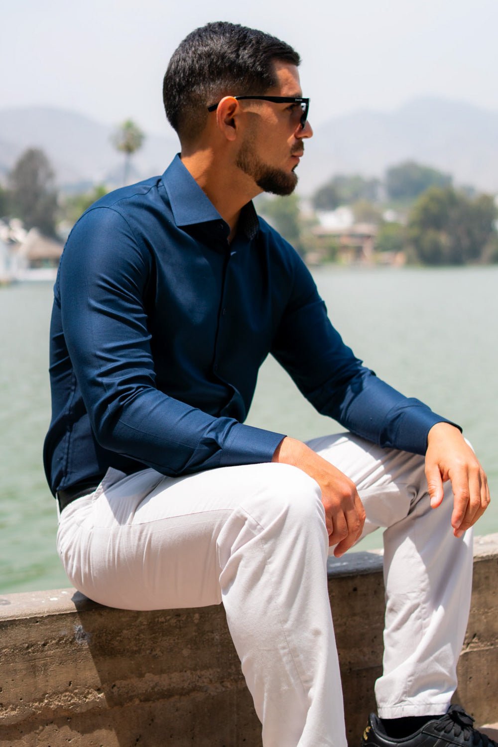 Camisa Azul Marino Dobby 100% Pima - BARBADENS