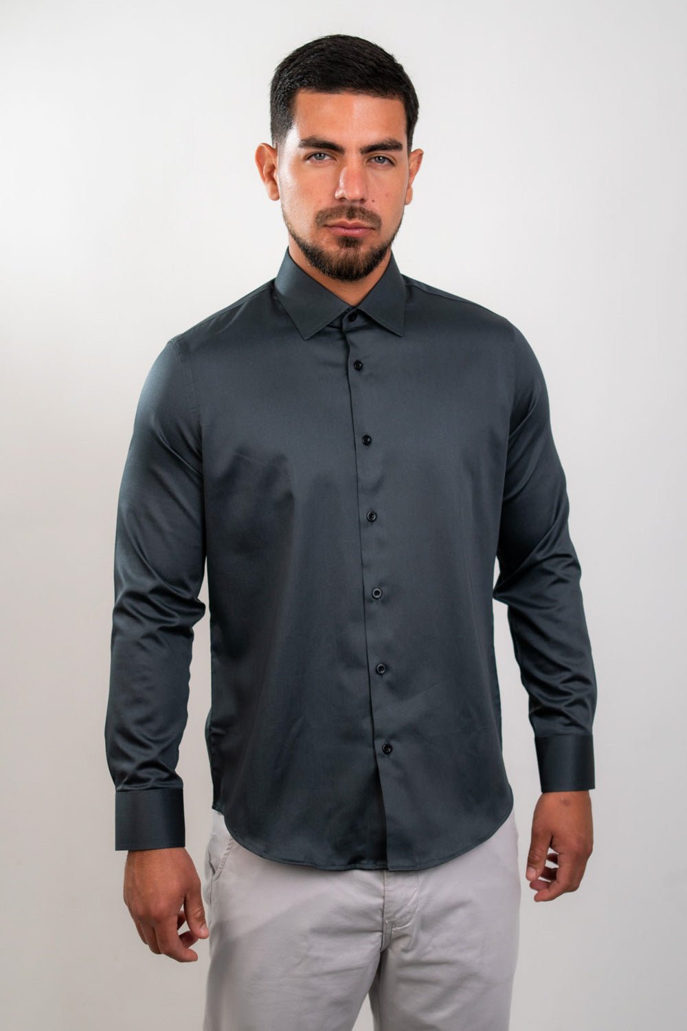 Preventa - Camisa Charcoal Algodón Stretch Slim Fit - BARBADENS