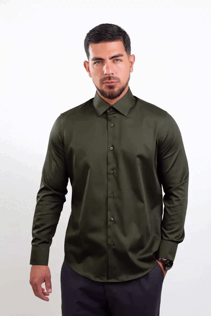 Camisa Verde Militar Algodón Stretch Slim Fit