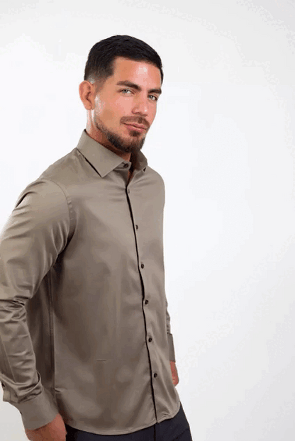 Preventa - Camisa Café Algodón Stretch Slim Fit