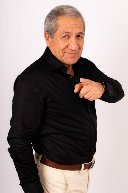 Preventa - Camisa Negra Algodón Stretch Slim Fit - BARBADENS