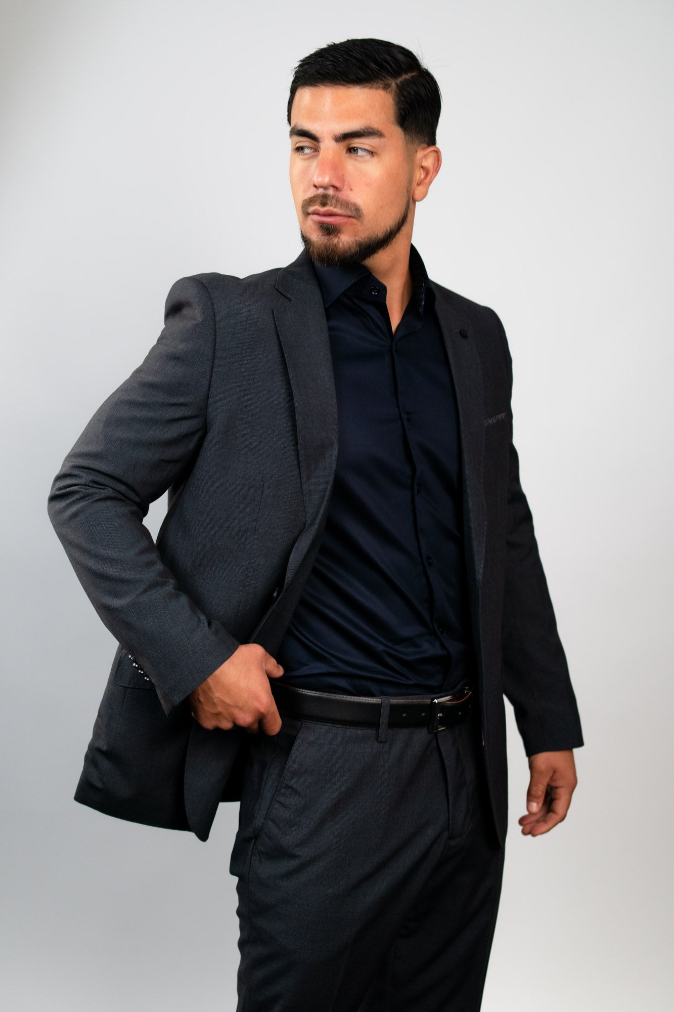Preventa - Camisa Azul Noche Contraste Algodón Stretch Slim Fit - BARBADENS