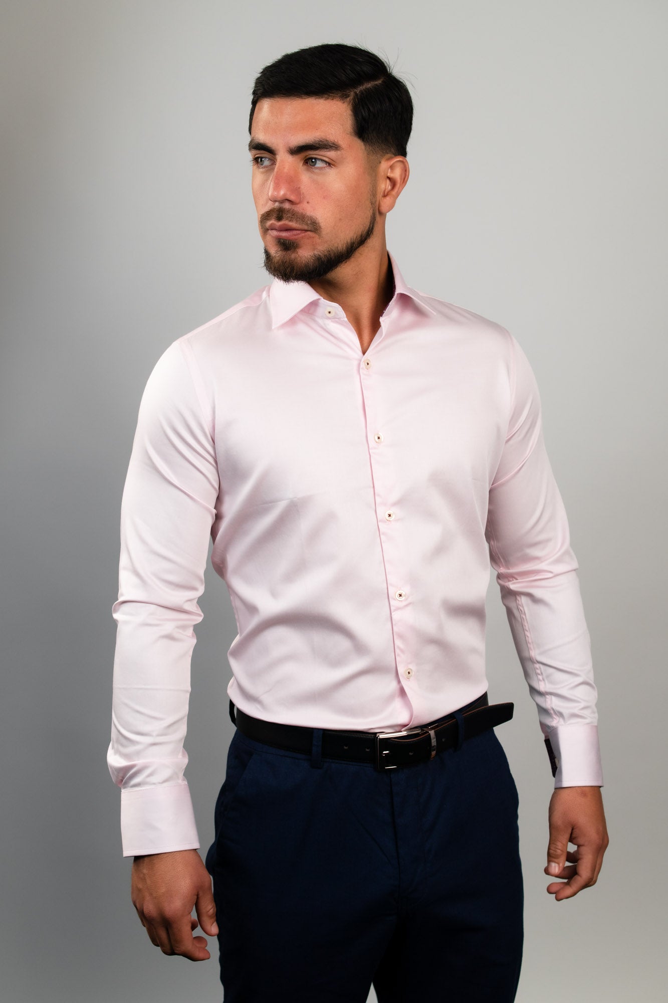 Camisa Rosada c/Guinda Algodón Stretch Slim Fit - BARBADENS