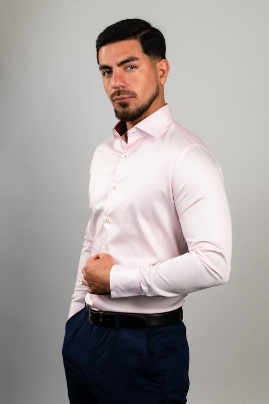 Camisa Rosada c/Guinda Algodón Stretch Slim Fit - BARBADENS