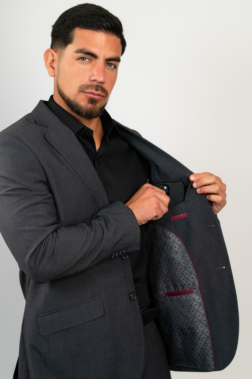 Preventa - Camisa Negra Algodón Stretch Slim Fit - BARBADENS